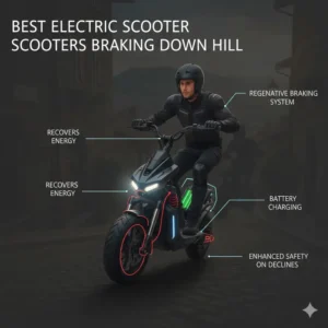 Illustration of a regenerative braking system providing safety for the best electric scooters for hills.