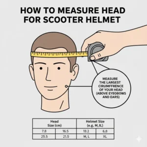 Graphic illustration showing the correct way to measure your head for a scooter helmet size.