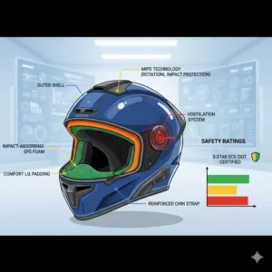 Detailed safety rating and impact protection diagram for the coolest scooter helmets