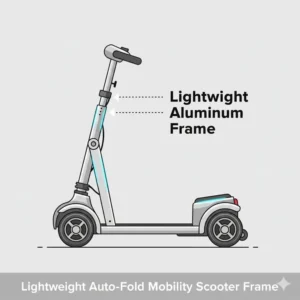 Illustration highlighting the durable and lightweight frame of an auto fold mobility scooter.