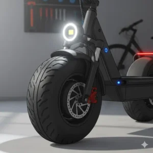 High-performance hydraulic disc brakes installed on a heavy-duty electric fat wheel scooter.