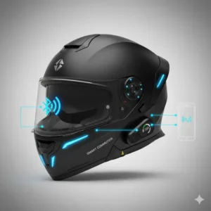 Illustration of smart Bluetooth features integrated into the best scooter helmet.