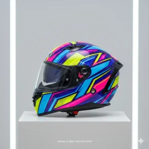 Vibrant colors and geometric patterns on these coolest scooter helmets for a stylish look.