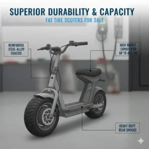 A diagram highlighting the heavy-duty reinforced steel frame of fat tire scooters for sale.