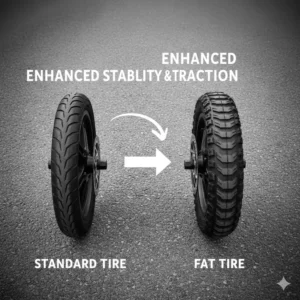 Comparison view showing the superior stability and wide grip of the tires on the best fat tire scooter.