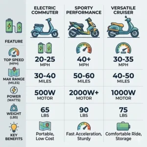 Comparison chart highlighting key features of the best motor scooter for adults.
