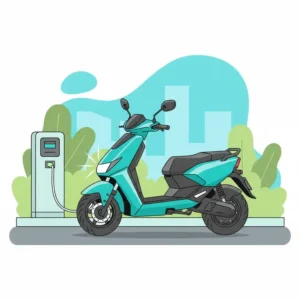 A modern electric moped at a charging station, representing the best motor scooter for eco-friendly riders.