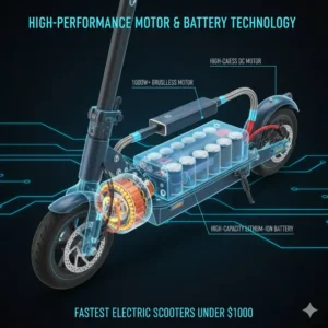 An X-ray illustration of the powerful 1000W motor and battery found in the fastest scooter under 1000.