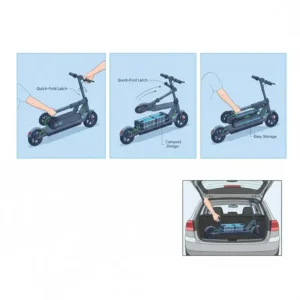 Demonstration of the quick folding mechanism of a portable electric scooter under 1000.