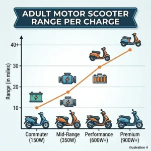 Graph showing typical range per charge for the best motor scooter for adults.