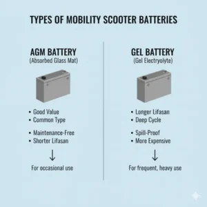 Comparing AGM and Gel cell options to replace mobility scooter battery for better performance.