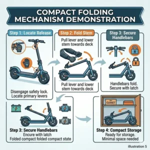 Folding mechanism demonstration of the best motor scooter for adults for easy storage.