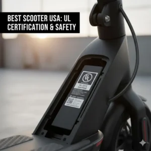 Close-up of a UL 2272 safety certification on the best scooter in usa models for fire protection.