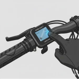 Close-up illustration of the handlebar toggle used to switch drive modes on an awd ebike.