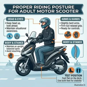 Proper riding posture and stance on the best motor scooter for adults.