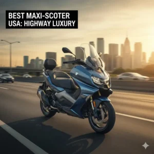 A premium blue maxi-scooter showing why it is the best scooter in usa for highway travel and comfort.