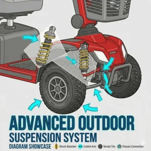 Diagram showcasing the advanced suspension system of the best mobility scooter for outdoors.