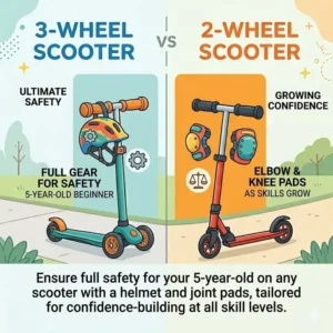 A set of essential safety equipment including a helmet and pads for a child using a scooter for 5 year old.