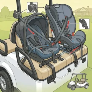 Illustration 3: Adding a three-point seat belt kit to a golf cart for car seat for golf cart stability.