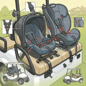 Illustration 4: Forward-facing convertible car seat for golf cart placed on the front seat of a golf cart.