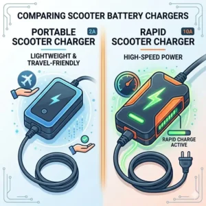 Illustration 4: A side-by-side comparison between standard portable and high-speed rapid scooter battery chargers.