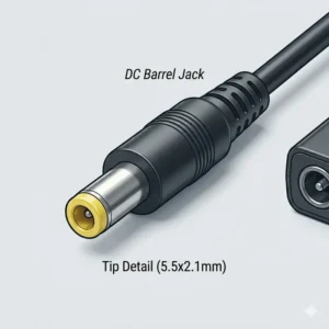 Detailed view of a DC barrel jack tip found in many types of electric scooter chargers.