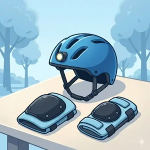 Checking safety helmet and pads as the first move in how to start electric scooter step by step.