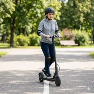 Correct handlebar grip technique to master how to balance on electric scooter first time.