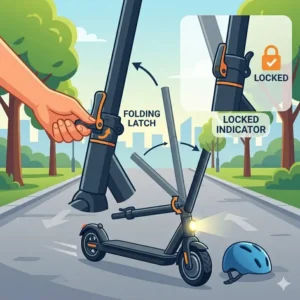 Securely locking the folding mechanism when following how to start electric scooter step by step.