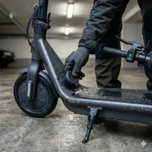 Closing the charging port tightly to protect the battery and how to use electric scooter in rain safely.