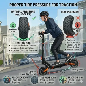 A safety checklist including helmet and pads required for how to ride electric scooter uphill without risks.