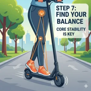 Maintaining a stable riding stance to complete the guide on how to start electric scooter step by step.