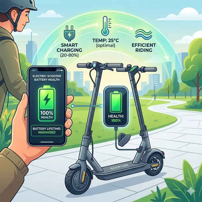 A comprehensive guide on how to improve electric scooter battery life showing a healthy battery status.