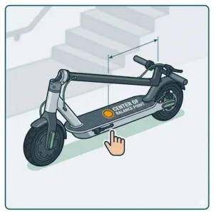 An illustration showing the balance point to help you learn how to carry electric scooter upstairs with stability.